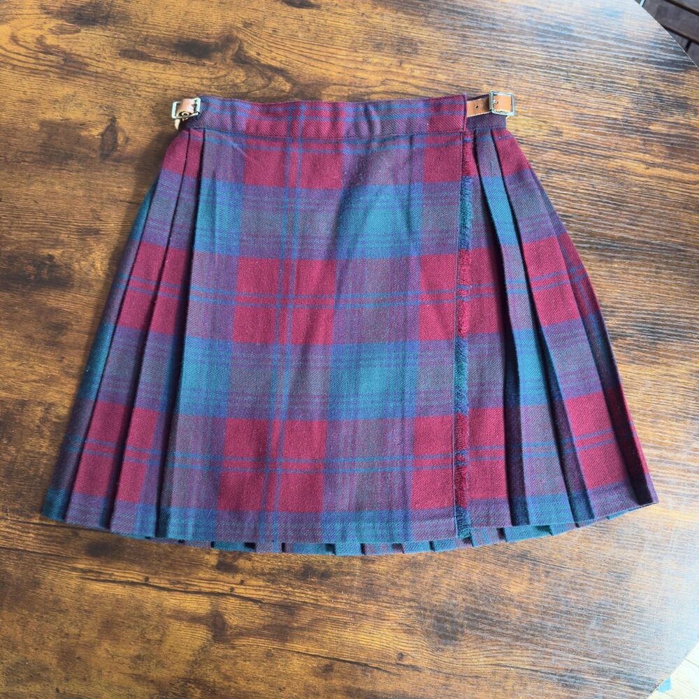 Vintage Lord & Taylor Courtelle Wool Tartan Wrap Kilt Plaid Skirt England Kids